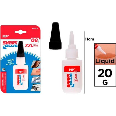 Pegamento cianocrilato instantáneo, shark glue 08 xxl, 20 g, blister