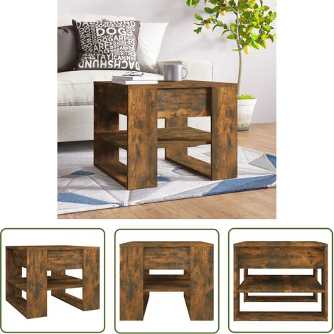 The Living Store Table basse chêne fumé 55,5x55x45 cm bois d'ingénierie - Table Basse - Meuble Salon - Table D'appoint - Bois D'ingénierie - Table En Bois (1/5)
