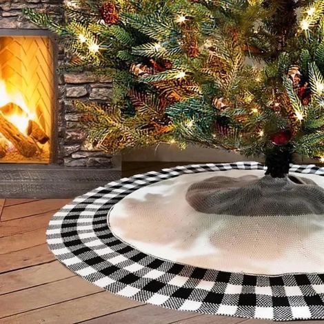 Jupe Sapin de Noël,Jupe d'arbre de Noël à Carreaux en Tricot,Noël Décorations Tapis de Sapin Couvre,pour Décorations de Noël (1/4)
