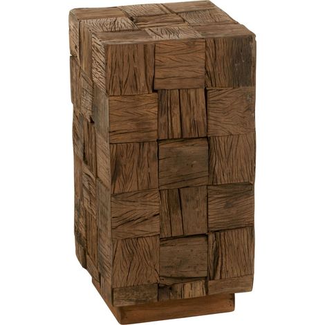 Socle en bois naturel design pour salon ou chambre - Bois naturel foncé sculpté (1/4)