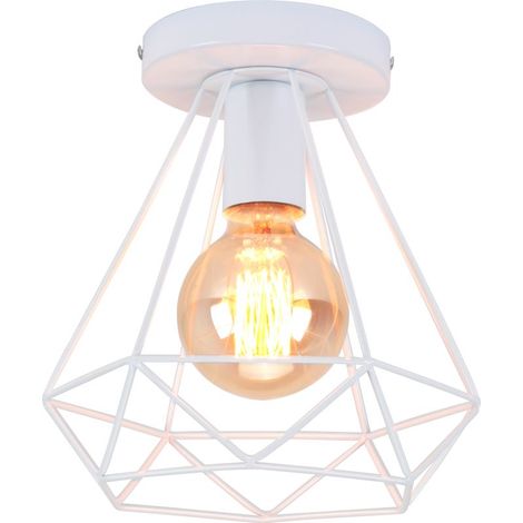 Plafonnier Rétro Diamant Blanc Métal 20CM Lustre Industriel E27 Plafonnier Vintage Lampe De Plafond Antique (1/5)