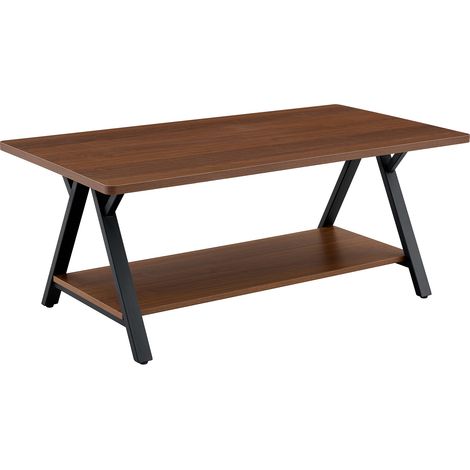 Mesa de centro industrial con estante, acabado nogal y metal negro 110x57x44,5 cm (1/5)