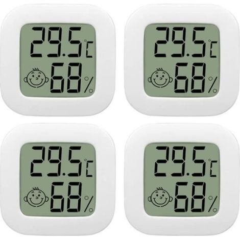 4 Pack Thermometre Interieur Mini LCD Thermomètre Hygrometre Haute Précision Température Hygromètre Moniteur avec Air icône (1/4)