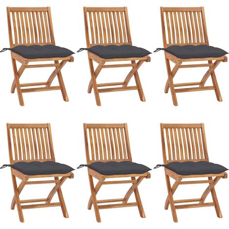 vidaXL Chaises pliantes avec coussins, 6 pièces, en teck massif (1/5)