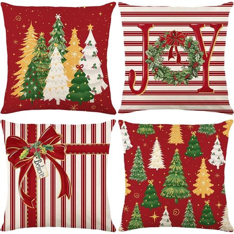 (4pcs) Decoration Noel Interieur Maison Housse Coussin Noel 45x45cm, Taies d'oreiller de Noël en Lin pour Chambre, Canapé, Christmas Decoration (1/5)