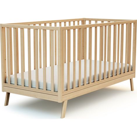 Lit évolutif bébé 70 x 140 cm en bois hêtre massif – Sommier à lattes réglable 3 hauteurs – Design Montessori – Transformable en banquette – AT4 (1/5)
