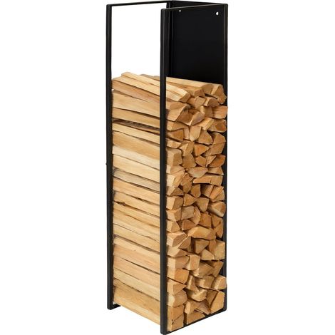 Étagère à Bois, Murale, H x L x P : 120 x 25 x 25 cm, Bois de Chauffage, Acier revêtu, étagère à bûches, Noir (1/5)