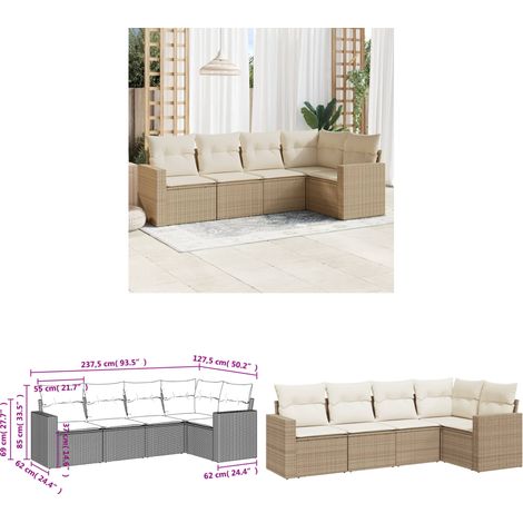 5-tlg. Garten-Sofagarnitur mit Kissen Beige Poly Rattan - Gartensofas - Outdoor Möbel - Gartenmöbel Set - Lounge Sofa - Rattan Gartenmöbel - Home & Living (1/3)