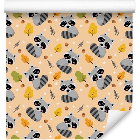 Papier peint crème et beige à motifs de renards pour salon et chambre 50x1000 cm (1/5)