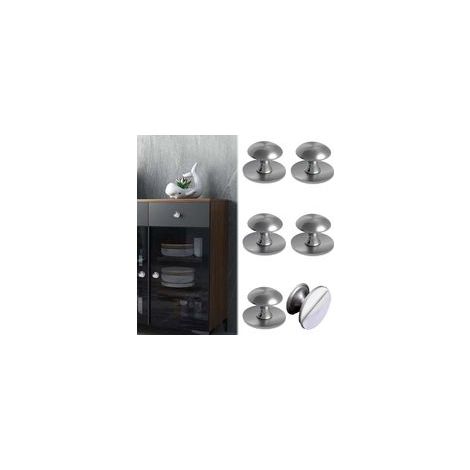 6 Pièces Rond Poignée Armoire Sans Perçage, Argent Autocollante Boutons d'Armoire Bouton de Tiroir en Inoxydable Autocollante, Boutons Autocollants pour La Cuisine, Tiroirs, Armoires (1/5)