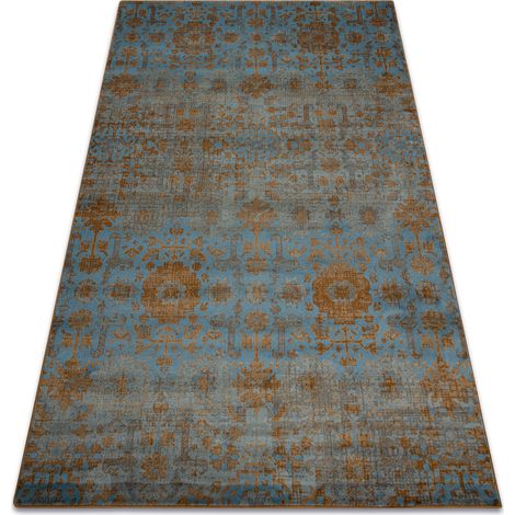 Alfombra de lana OMEGA KARAJA flores latón, oro blue 200x300 cm