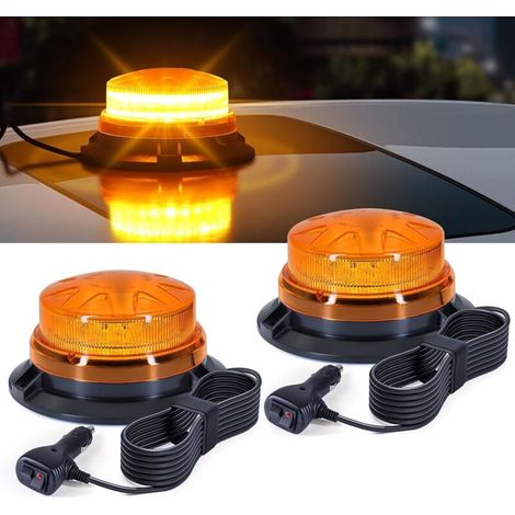 Gyrophare led 2 pièces, 9-60V gyrophare orange câble de 3 mètres et double interrupteur pour chariots élévateurs, tracteurs, remorques, UTV, SUV - Idéal pour les chantiers et la circulation rout (1/4)