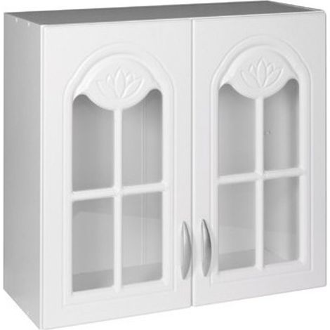 Tendencio – Meuble haut de cuisine 80 cm – 2 portes vitrées – 1 étagère – Mélaminé blanc – Élément de rangement moderne