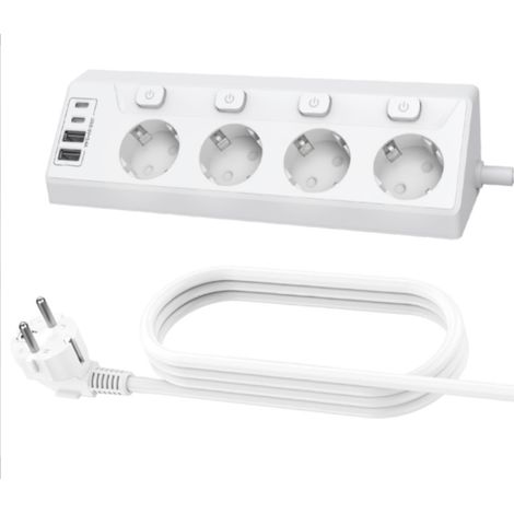 Multiprise USB aux normes européennes avec interrupteur indépendant, prise connectée domestique, cordon haute puissance à 4 broches (1/4)