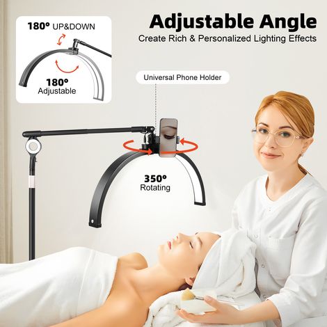 Halbmond Lampe, Beauty Lampe Stehend, Wimpern-Licht für Wimpernverlängerungen, 360° drehbarer Lichtkopf
