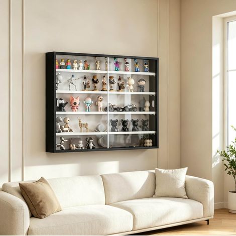 Wandvitrine aus Glas, 80 x 60 x 9,5 cm, 4 verstellbare Einlegeböden, schwarz HAVRYA (1/5)