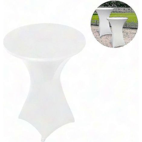 Nappe ronde extensible en spandex housse élastique ajustée dans les 4 sens pour tables de cocktail - Blanche (1/4)