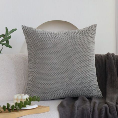 Set of 2 light gray corduroy cushion covers, modern and soft, for living room, bedroom, sofa. (1/4)