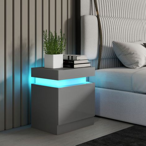 Table Nuit Lumières Led Tiroirs App Control Chambre Salon Mobilier Intérieur Gris 45x35x52cm (1/4)