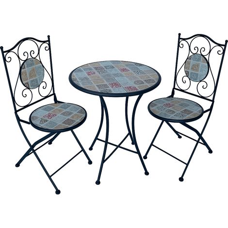 SET ESTERNO GIARDINO TAVOLO E 2 SEDIE INSERTI IN CERAMICA MODELLO "VILLEFRANCHE"