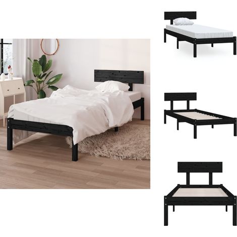 Massivholzbett ohne Matratze Schwarz - Holzbett - Massivholzbette - Kiefernbett - Singlebett - Doppelbett (1/5)