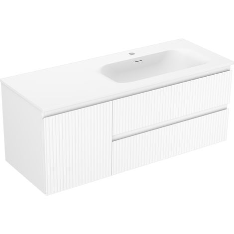 Mexen Rivel Badezimmerschrank 120 cm mit Waschbecken Vela rechts, 2S, 1D, gerillt, weiß matt - 91A23-12047-3-BBFFF01-W23P01 (1/5)