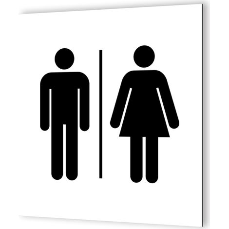Pictogramme Toilettes Mixtes - Plaque signalétique Dibond - Blanc et Noir - 20x20 cm, 3 mm, fixation multiple (1/5)