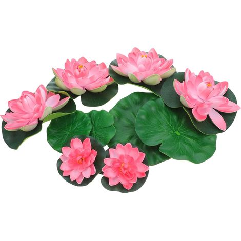 Faux Lotus Artificiel Flottant Rose 6 Sets en PU Eva pour Bassin (1/5)