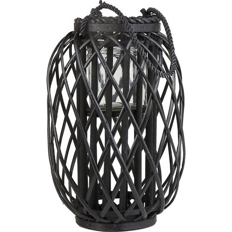 Lantern MAURITIUS Willow Wood 40 cm Black