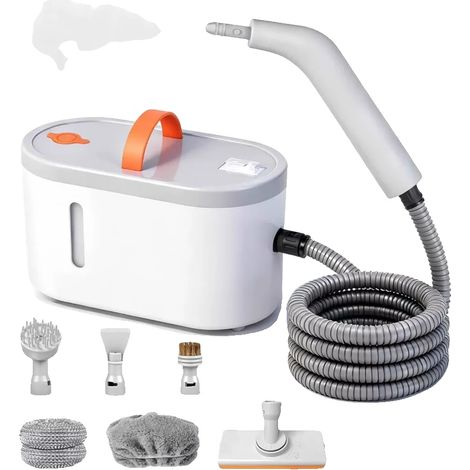 Limpiador a vapor eléctrico, alta temperatura, diseño portátil, gris claro. (1/2)