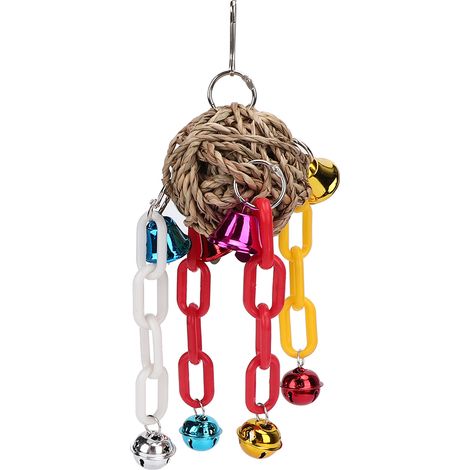 Jouet À Mâcher Pour Oiseau - Paille Tressée Et Plastique Avec Clochettes - Accessoire De Cage Pour Perruches - Lot De 1 (1/5)
