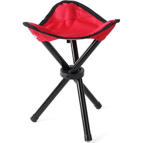 Tabouret pliant - Chaise trépied - Activités de plein air - Design compact - Hauteur : 30 cm - Rouge (1/5)
