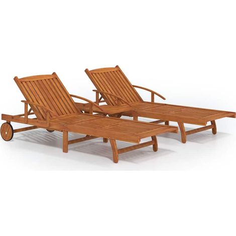 Maison Exclusive - Set de tumbonas con mesita 2 uds madera maciza (1/5)