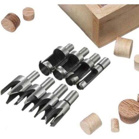 8PCS Fraise à Bouchonner Bois Outil de Coupe Acier Carbone Bois Plug Perceuse Kit complet, XU,en Bois Conique de Griffe Mèche à Bouchon Bois Wood Plug Cutter Drill Bits 6mm/10mm/13mm/16mm (1/4)