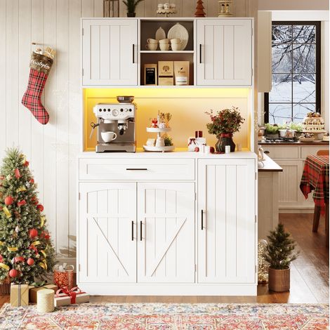 Credenza alta 110x38x180 cm in MDF e metallo bianco, con contenitore FloraGrace (1/5)