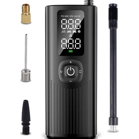 Gonfleur Pneus Voiture Sans Fil, Mini Compresseur à Air Portatif avec éCran LCD Numérique, Lumière LED, 5 Modes de Gonflage pour Voiture/VéLo/Moto/Balle (1/4)
