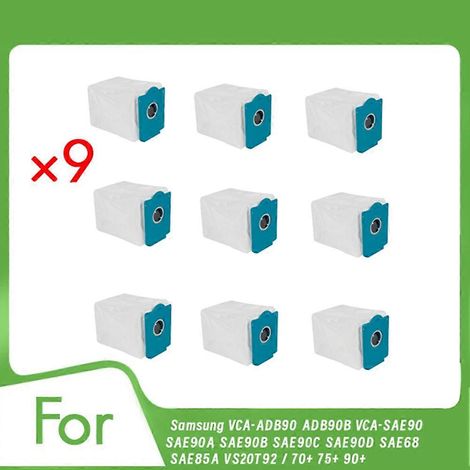 Lot de 9 sacs à poussière pour aspirateurs Samsung VCA-ADB90/ADB90B/VCA-SAE90 SAE90A/B/C/D/SAE68/SAE85A/VS20T92 / 70+/75+/90+