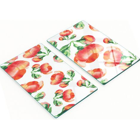 Tablas decorativas de vidrio para servir aperitivos con dise帽o de flores de membrillo, 2x30x52 cm.