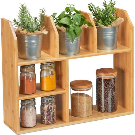 Relaxdays Bambusregal, 6 Fächer, HBT: 45,5 x 55 x 16 cm, stehend, für Küche, Bad & Wohnzimmer, Deko Aufsatzregal, natur