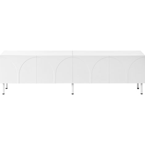 Meuble TV bas blanc avec 4 portes et pieds métalliques, 180 x 35 x 49 cm (1/5)
