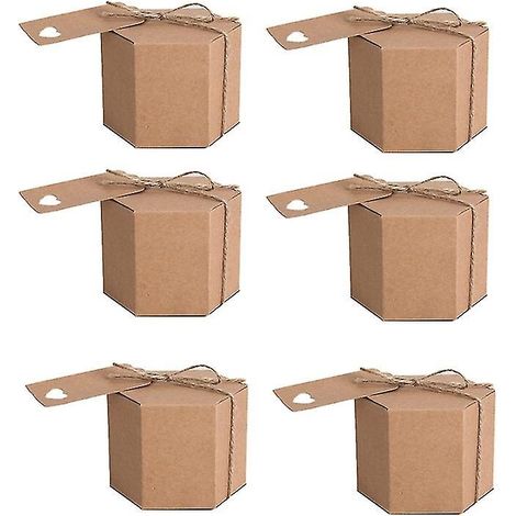 50 boîtes hexagonales en carton kraft avec ficelle et étiquette, idéales pour les mariages et les fêtes. (1/5)