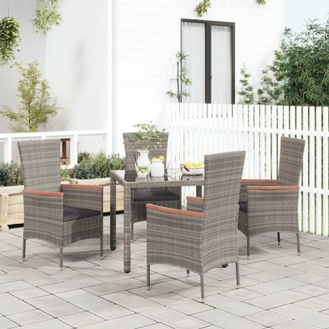 Lot de 4 Chaises de jardin Fauteuils de Jardin avec coussins Résine tressée Gris 23975 (1/5)