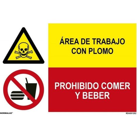 Señal combinada Área de trabajo con plomo Prohibido comer y beber SEKURECO                 Adhesivo vinilo (1/2)