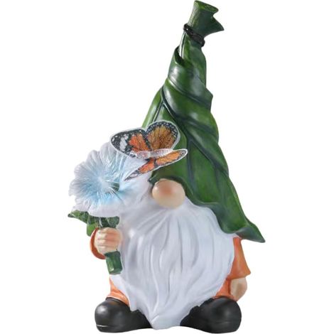 Solar Gartenzwerg Figur mit Solarlampe aus robustem