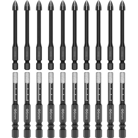 20 PCS Mèche à Carrelage 6mm, Foret Carrelage Set, 10 Foret Diamant Carrelage und 10 PCS Foret Diamant 6mm Set pour Verre, Porcelaine, Granit, Marbre (1/5)