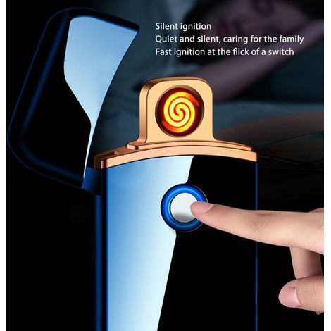 Briquet électrique rechargeable USB sans flamme noir, allume-cigare double face résistant au vent pour extérieur (1/5)