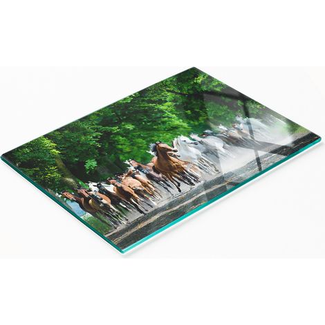 Tabla de cortar de cristal para cocina con estampado de caballos al galope, 80x52 cm. (1/5)