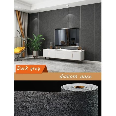 Papier peint autocollant (gris foncé, 50 x 1000 cm), adhésif mural épais pour fond de télévision, décoration murale en mousse (1/5)