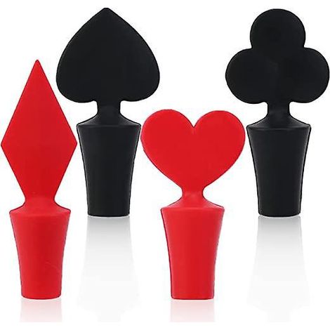 Set mit 4 Silikon-Weinflaschenverschlüssen, pokerförmigen Weinverschlüssen, wiederverwendbaren Vakuum-Weinverschlüssen, Korkenverschlüssen (1/5)
