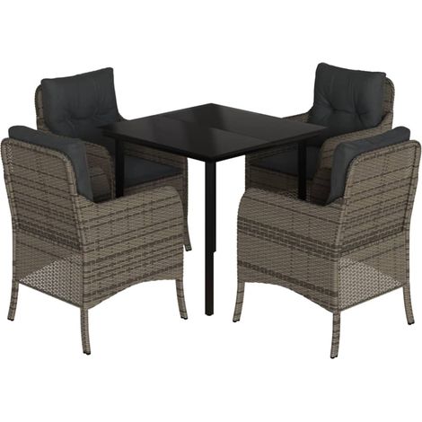 Maison Exclusive - Set da Pranzo da Giardino 5 pz con Cuscini in Polyrattan Grigio (1/5)